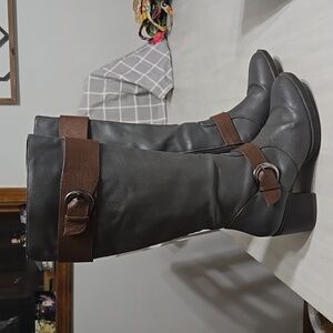 Natural Sole by Naturalizer Zahara Woman's Riding Boots Size 7M Gray/Brown trim